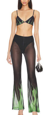 Superdown Black Sheer Flare Pant Set MEDIUM Crop Top Wicked Cochella $88 NEW